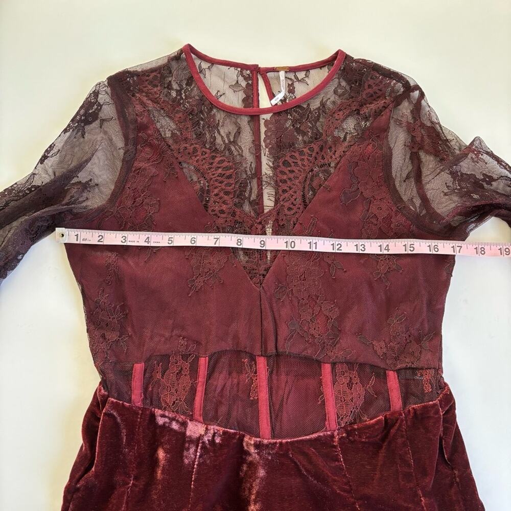 Free People Marlie Garnet Red Lace Long Sleeve Velvet Mini Dress Size Small - Picture 7 of 11